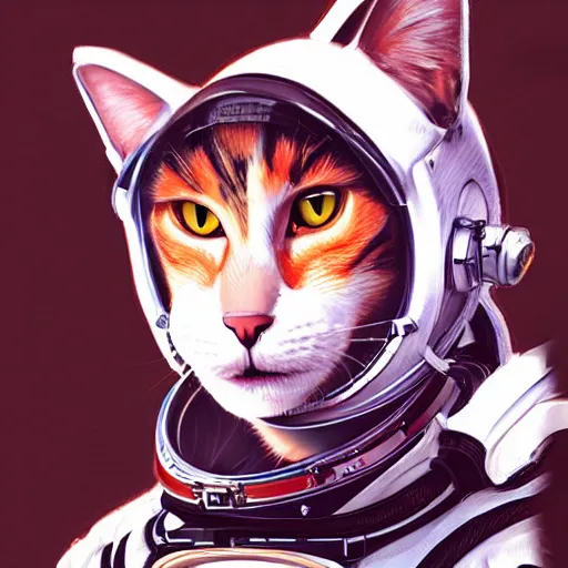 Image similar to a cat in a astronaut suit, 3d, sci-fi fantasy, intricate, elegant, highly detailed, lifelike, photorealistic, digital painting, artstation, illustration, concept art, sharp focus, art in the style of Shigenori Soejima