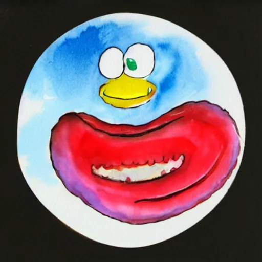 Image similar to smiley worm in the style of moonshadow, jon j. muth, watercolor