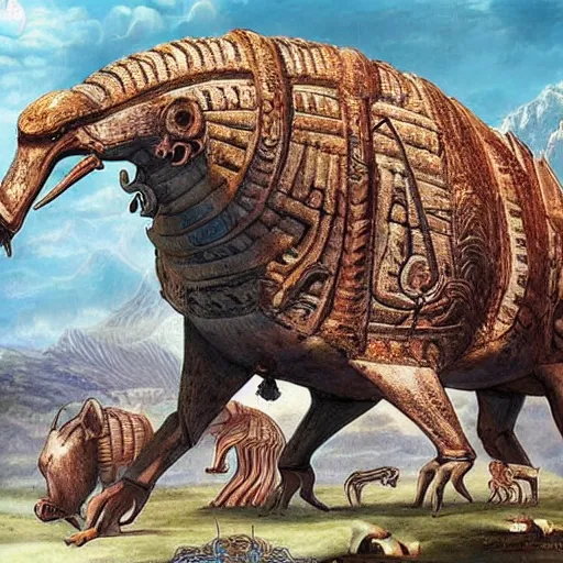 Prompt: ancient civilizations living on a giant and weird animal, beautiful depiction of another world