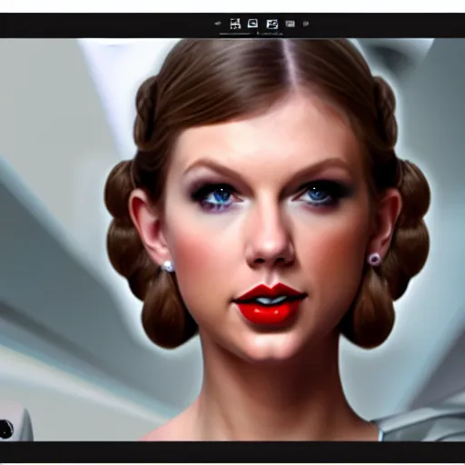 Image similar to Portrait of Taylor Swift as Princess Leia in Star Wars, professional digital painting, smooth, sharp focus, Unreal Engine 5, 8K