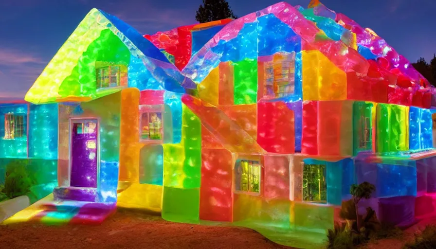 Image similar to House made of jelly beans ,god rays, incredible lighting, 4k photography award winning,