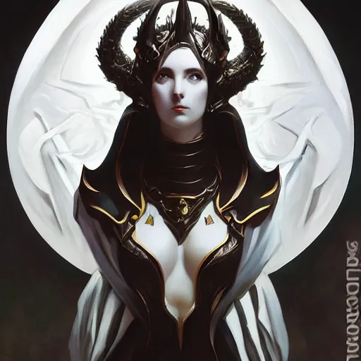 Prompt: Albedo the pure white devil from Overlord, oil on canvas, noir effect, artstation, by J. C. Leyendecker and Edmund Blair Leighton and Charlie Bowater,--width 1600