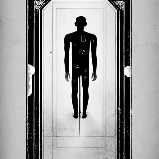 Prompt: poster for a short dramatic film called'liminal '. the poster follows the concept of liminality and the center element is a tiny wooden door. movie poster, advertisement, high detail, sharp, minimalistic, trending on artstation