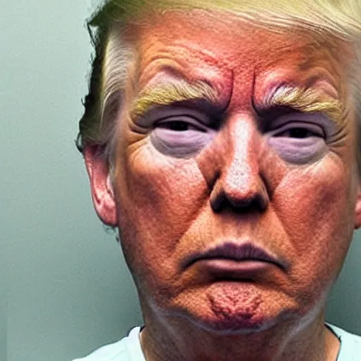 Image similar to donald trump mugshot, black eye, depressing