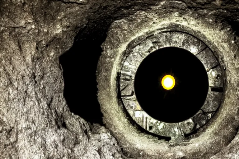 Image similar to glowing eyes staring at you from the entrance of a mine shaft