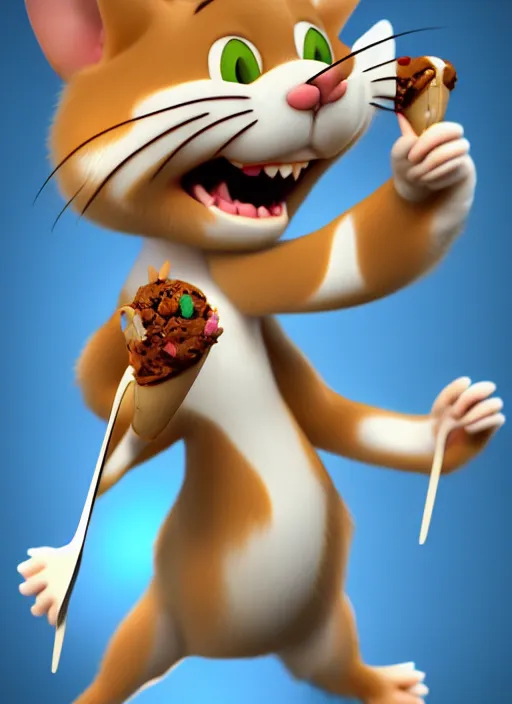 Image similar to tom and jerry eating ice cream full - body and head view, highly detailed, zeronis style, artstation, soft light, sharp focus, illustration, character design, concept art