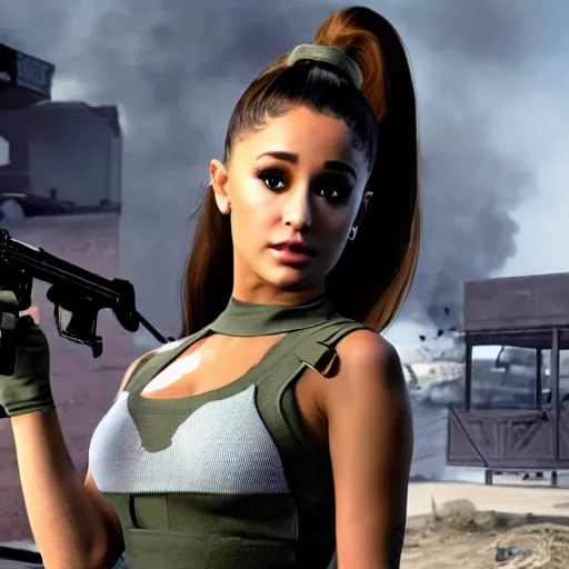 Image similar to Ariana Grande in Call of Duty, 4k