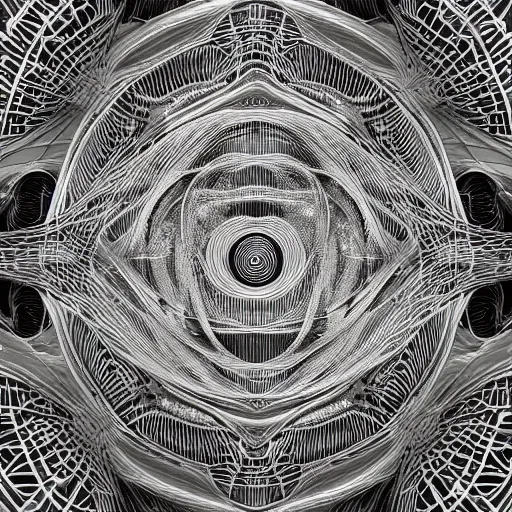 Prompt: mythical black and white organic ribbed abstract geometry detail of highly detailed, intricate steampunk ornate, poetic, 3D render, digital art, octane render, 8K artistic photography, photo-realistic, by Dora Maar