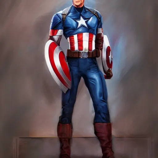 Prompt: full body concept art of Clint eastwood as Captain america, oil on canvas, in the style of J.C. Leyendecker, Ross Tran and WLOP, 4k