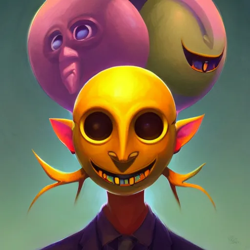 Image similar to a portrait of the happy mask salesman from majora's mask, art by lois van baarle and loish and ross tran and rossdraws and sam yang and samdoesarts and artgerm and saruei and disney, digital art, highly detailed, intricate, sharp focus, trending on artstation hq, deviantart, unreal engine 5, 4 k uhd image