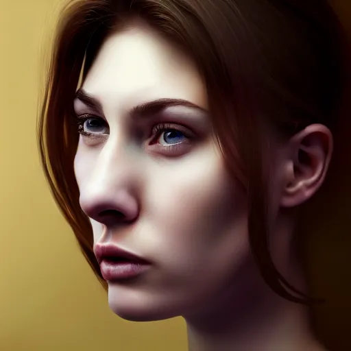 Prompt: hyperrealistic portrait of a woman terrified of three men and a woman, aesthetic, trending on artstation, detailed digital art,