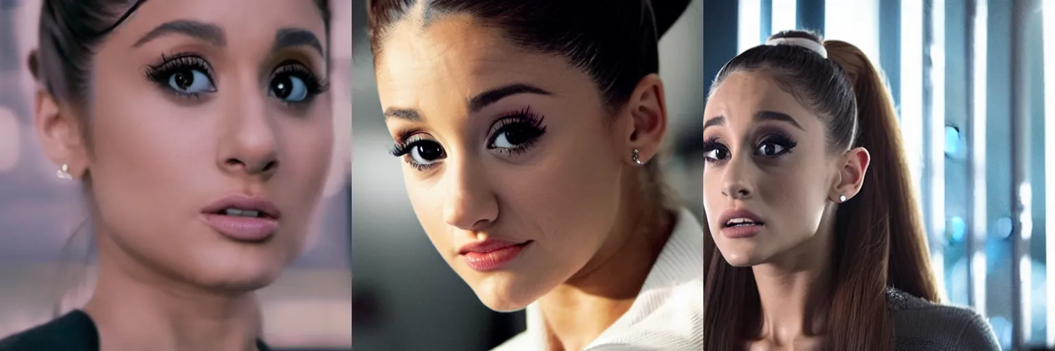 Prompt: close-up of Ariana Grande as a detective in a movie directed by Christopher Nolan, movie still frame, promotional image, imax 70 mm footage