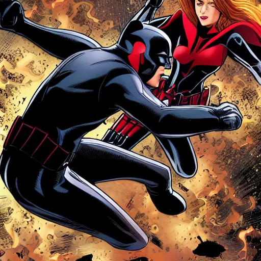 Image similar to black widow from avengers punching batman, hi - res, photograph