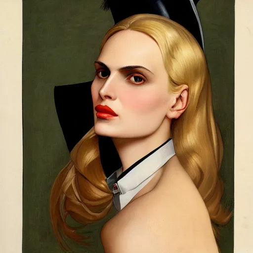 Image similar to portrait of Andrej Pejić by leyendecker