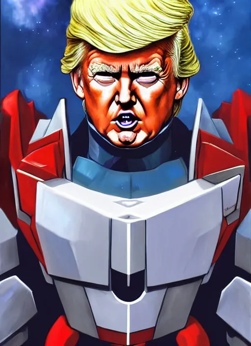 Prompt: donald trump as a gundam, cosmic horror painting, elegant intricate digital painting artstation concept art by mark brooks and brad kunkle detailed