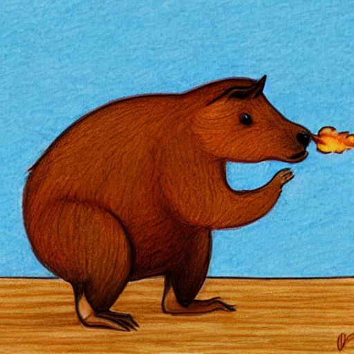 Prompt: Drawing of a capybara spitting fire. Digital Art. High Quality. High Fidelity.