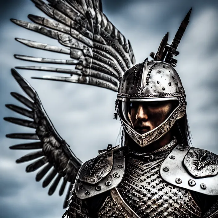 Image similar to photo of a warrior with metal eagle themed armour, highly detailed, 4 k, hdr, smooth, sharp focus, high resolution, award - winning photo