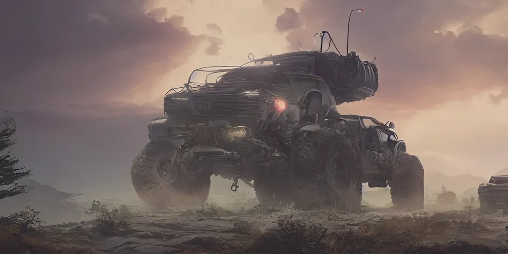 Image similar to a beautiful concept offroad suv, an epic fantasy, dramatic lighting, cinematic, establishing shot, extremely high detail, photorealistic, cinematic lighting, artstation, by simon stalenhag, horizon forbidden west