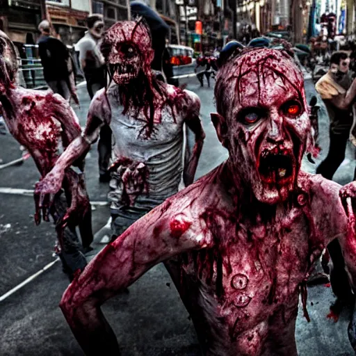 Image similar to a demonic zombie horde in new york city, 4k, high detail, high-resolution photograph, professional photography, ultra-detail