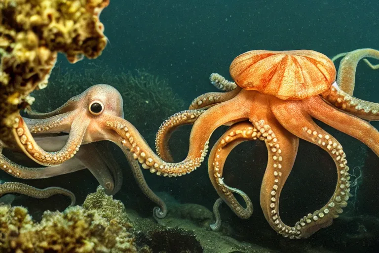 Prompt: michelin star photography of a octopus and isopod, courtesy mbari,