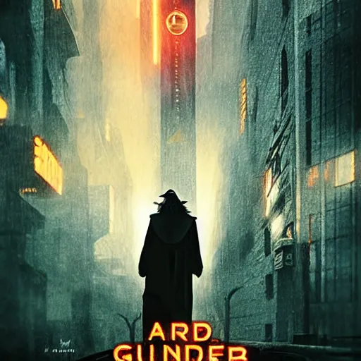 Prompt: gandalf in the style of blade runner movie poster
