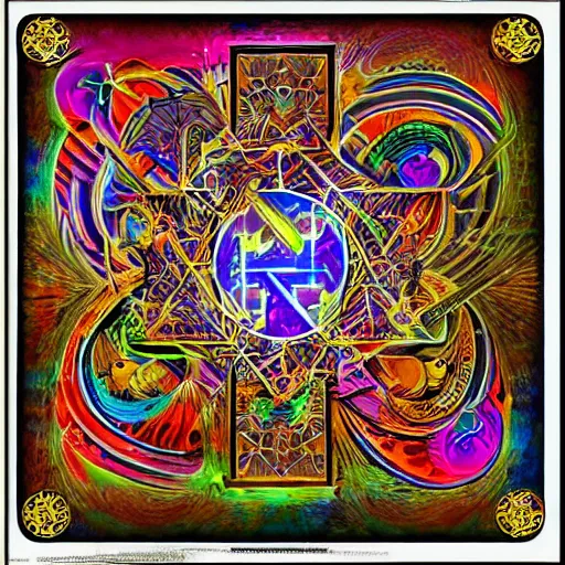 Image similar to Arcane Algorithm of Sagaciousness coded with esoteric symbols and glyphs style of LUKE BROWN