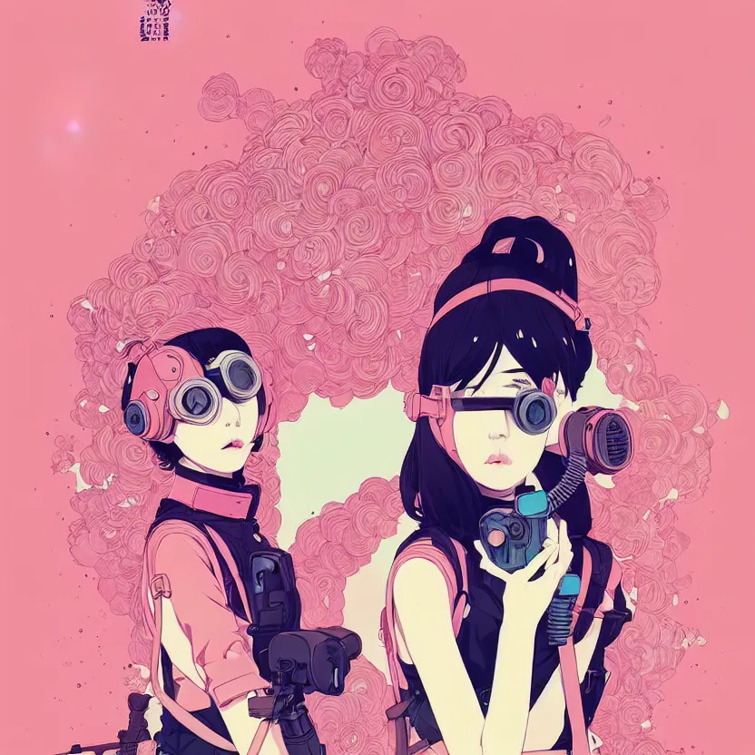 Image similar to singular girl with wearing gas mask, very anime!!! anime!! intricate details, aesthetically pleasing pastel colors, poster background, art by conrad roset and ilya kuvshinov