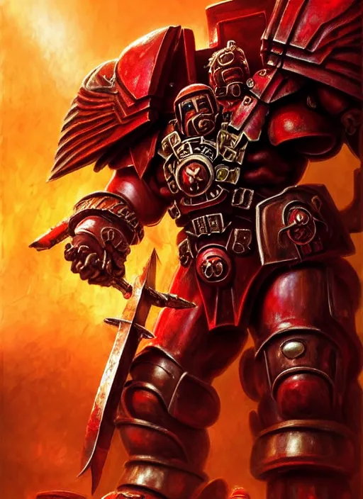 Prompt: blood angels captain with a giant warhammer, extremly detailed digital painting, warhammer 4 0 k, strong rim light!!!!!, raymond swanland, tomasz alen kopera, unreal engine 5, intricate, exquisite lighting, highly detailed, cinematic lighting, art, octane render, very coherent, cinematic, 8 k, trending on artstation