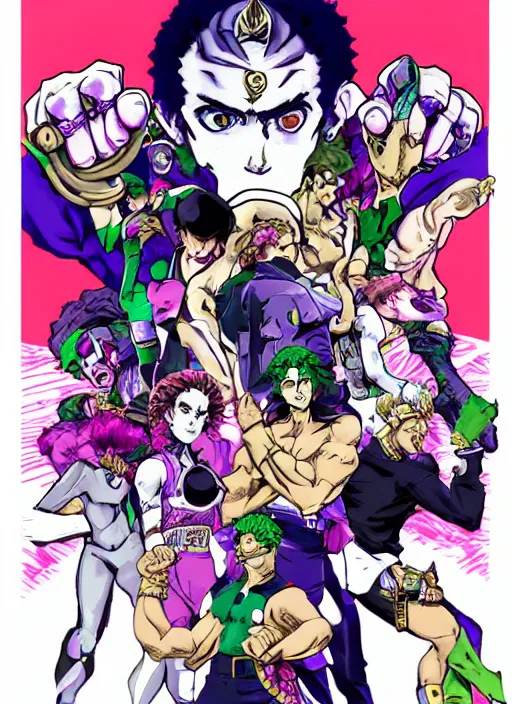 Prompt: jojo stand power based on demoscene chiptune webcore, art by hirohiko araki