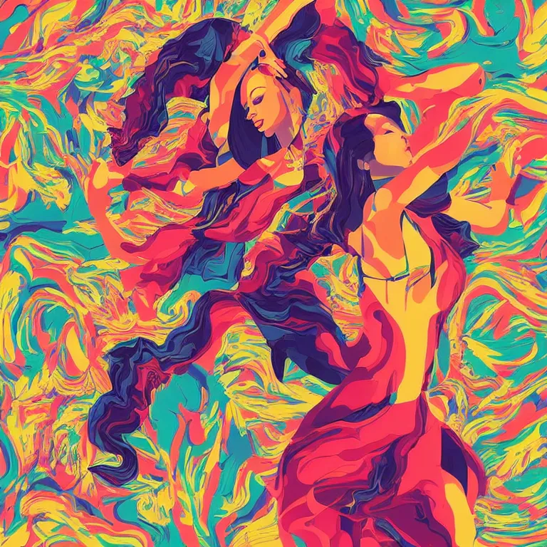 Image similar to album cover design depicting beautiful dancing women, by Jonathan Zawada, and tristan eaton, digital art