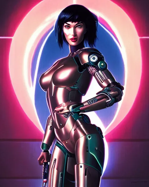 Image similar to weta disney movie still portrait photo of megan fox as the major ghost in the shell as cyborg woman by pixar, by weta, wlop, ilya kuvshinov, rossdraws, artgerm, maxim cover, latex, sweaty, iridescent, bright morning, anime, liosh, mucha