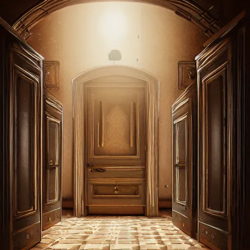 Image similar to a room with 1 0 0 doors with latches, concept art, trending on artstation, highly detailed, intricate, sharp focus, digital art, 8 k