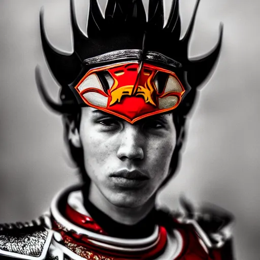 Prompt: a portrait of a beautiful young male wearing an alexander mcqueen armor made of Lightning McQueen race car , photographed by andrew thomas huang, artistic