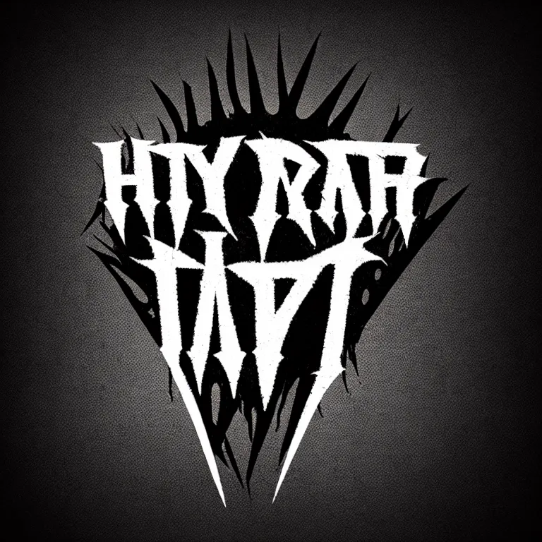 Prompt: symmetrical heavy trash metal spiky dark creepy dark dirty grungy font logo typography illustration white logo on black background