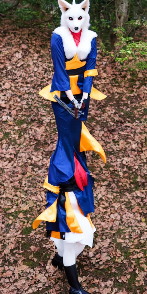 Image similar to kitsune cosplay, fullbody shoot