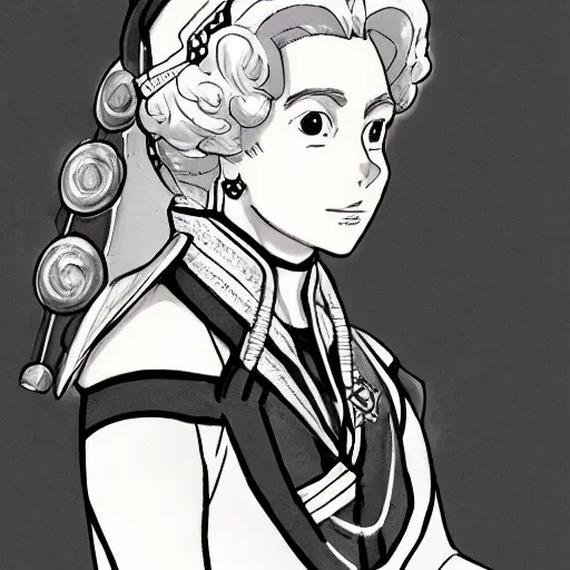 Prompt: Queen Elizabeth II Anime Character Study concept art