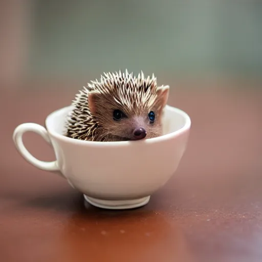 Image similar to baby hedgehog in a teacup, photography, bokeh, sigma 5 0 mm f / 1. 4, minimalistic, 8 k