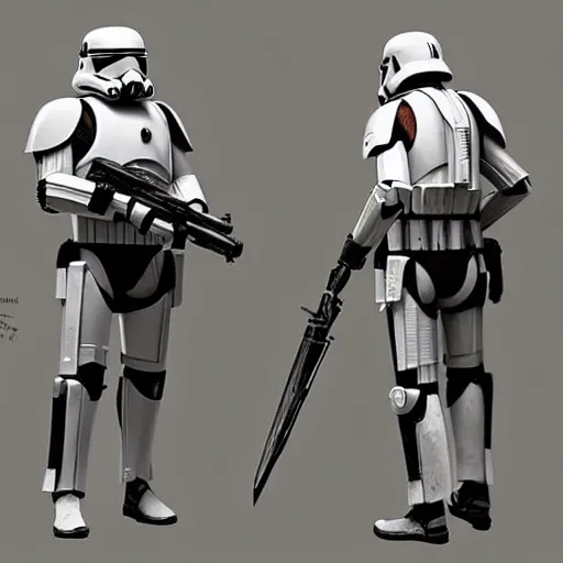 Image similar to an imperial stormtrooper walking, full body photography, extremely long shot, long shot, full-length, head-to-toe, concept art by Doug Chiang cinematic, realistic painting, high definition, concept art, the Mandalorian concept art style