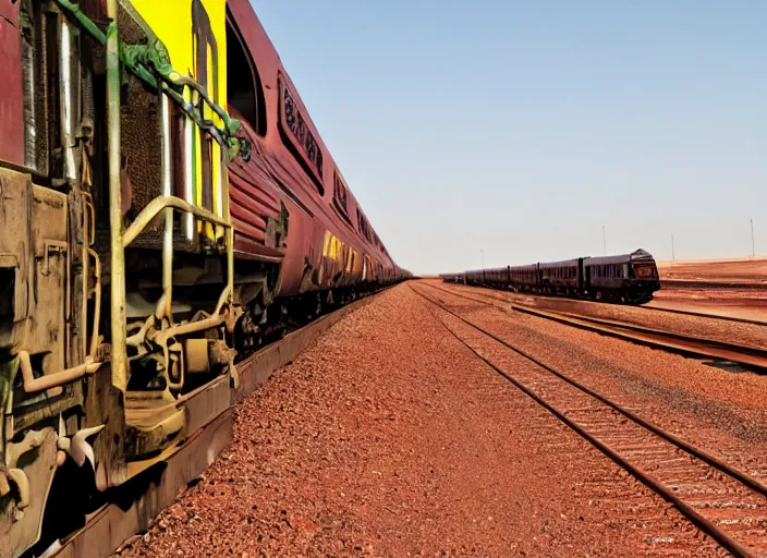Prompt: riding the mauritania iron train