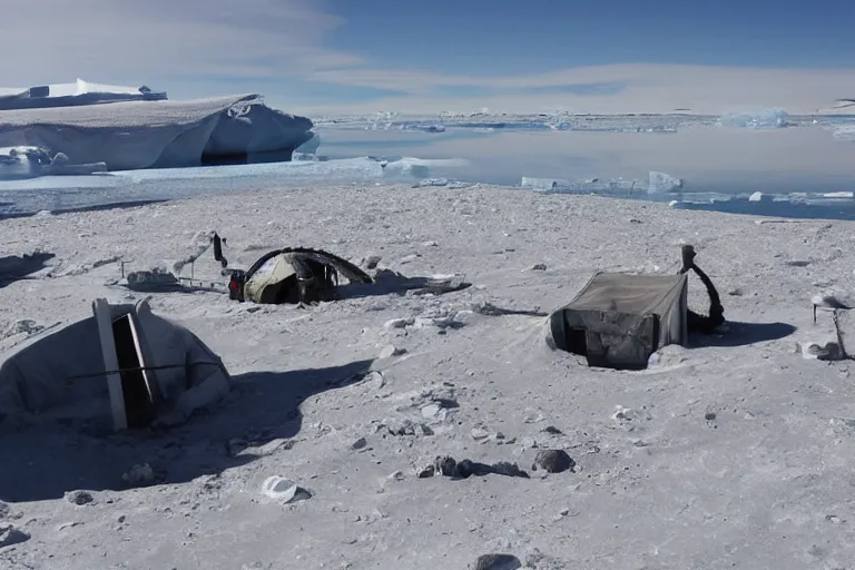 Prompt: high - tech antarctic archaeological dig site