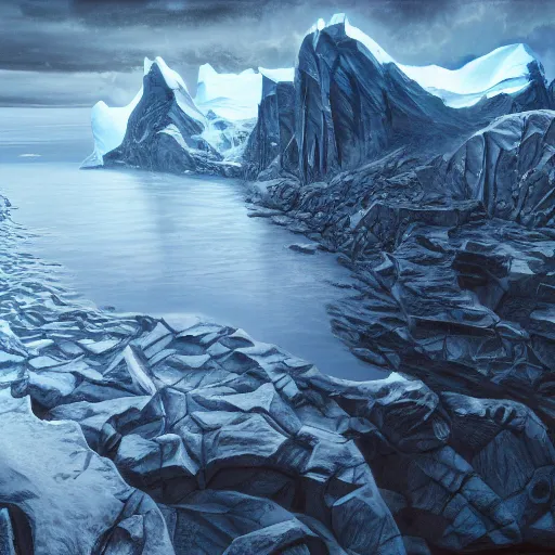 Image similar to menacing absence pathfinder Antarctica glacial cult incomprehensible topology ambience, realistic fantasy, oil painting, extremely high detail, photorealistic, cinematic lighting, oil painting, intricate line drawings, 4k resolution