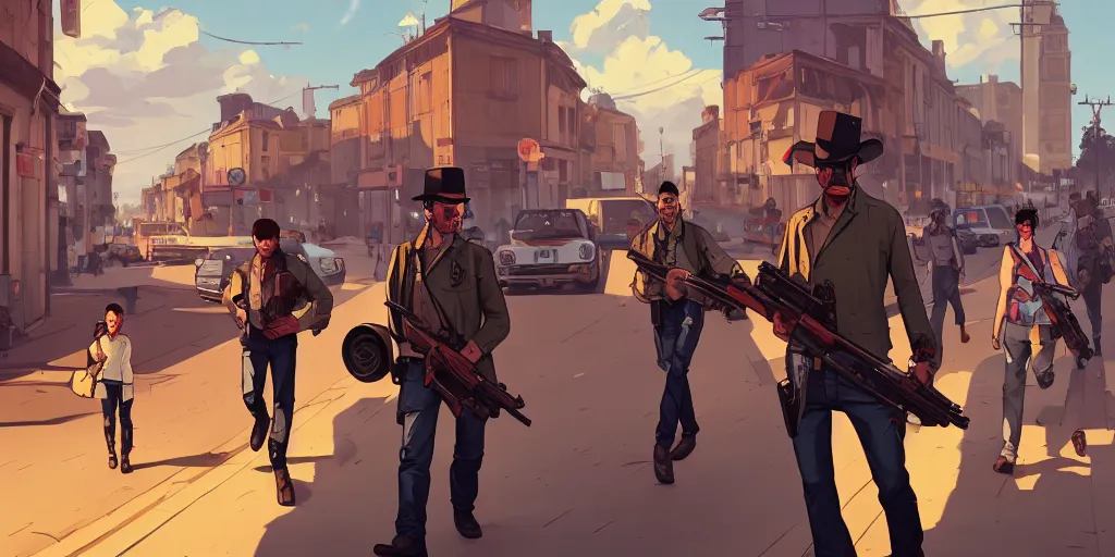 Prompt: france during the revolution, gta v art, borderlands style, celshading, trending on artstation, by rhads, andreas rocha, rossdraws, makoto shinkai, laurie greasley, lois van baarle, ilya kuvshinov and greg rutkowski