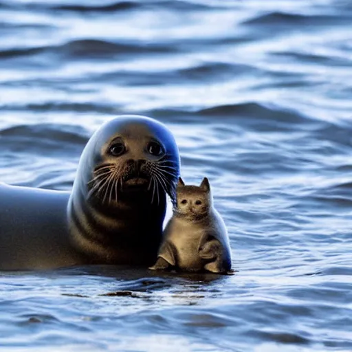 Prompt: seal with a kitten