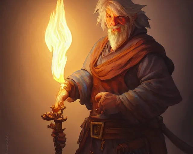 Image similar to a large grimey innkeeper from final fantasy, holding a torch, deep focus, d & d, fantasy, intricate, elegant, highly detailed, digital painting, artstation, concept art, matte, sharp focus, illustration, hearthstone, art by artgerm and greg rutkowski and alphonse mucha