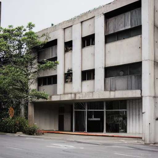 Image similar to exterior shot of a brutalist concrete house in the middle of a busy asian market