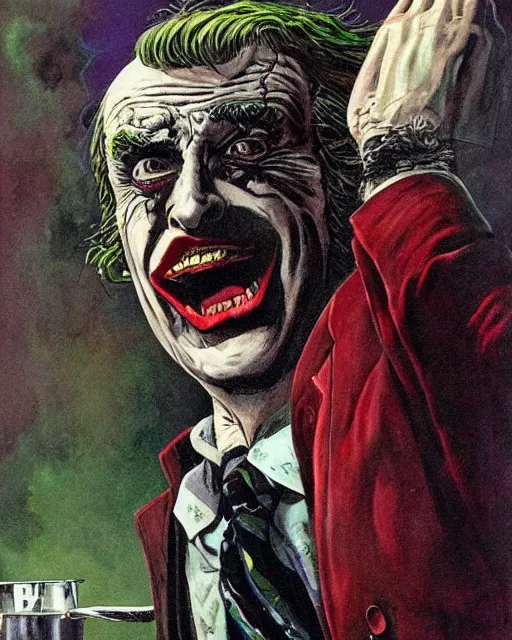 Image similar to portrait of saul goodman as the joker, illustration, art by neil gaiman and peter elson, bernie wrightson