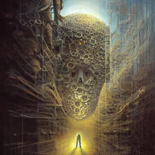 Image similar to Ghost in the machine by Tomasz Alen Kopera and salvator dali, cyberpunk, impressive perspective, masterpiece