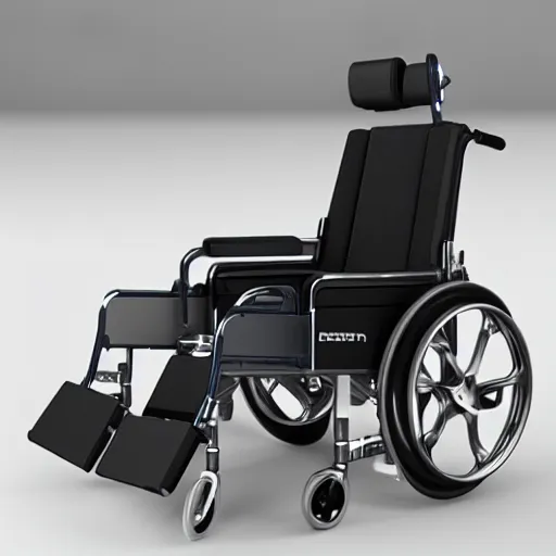 Image similar to a wheelchair, a computer rendering by an gyeon, behance contest winner, panfuturism, hard surface modeling, behance hd, rendered in cinema 4 d