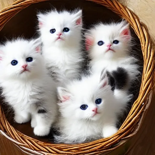 Prompt: very very very very fluffy kittens in a basket