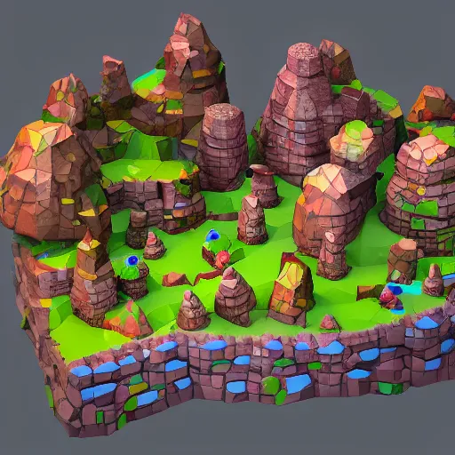 Image similar to dwarf mine, 3d render, low poly, video game, colourful, concept art, E3